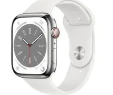 APPLE Watch Series 8 Cellular - Silver with White Sports Band, 45 mm
